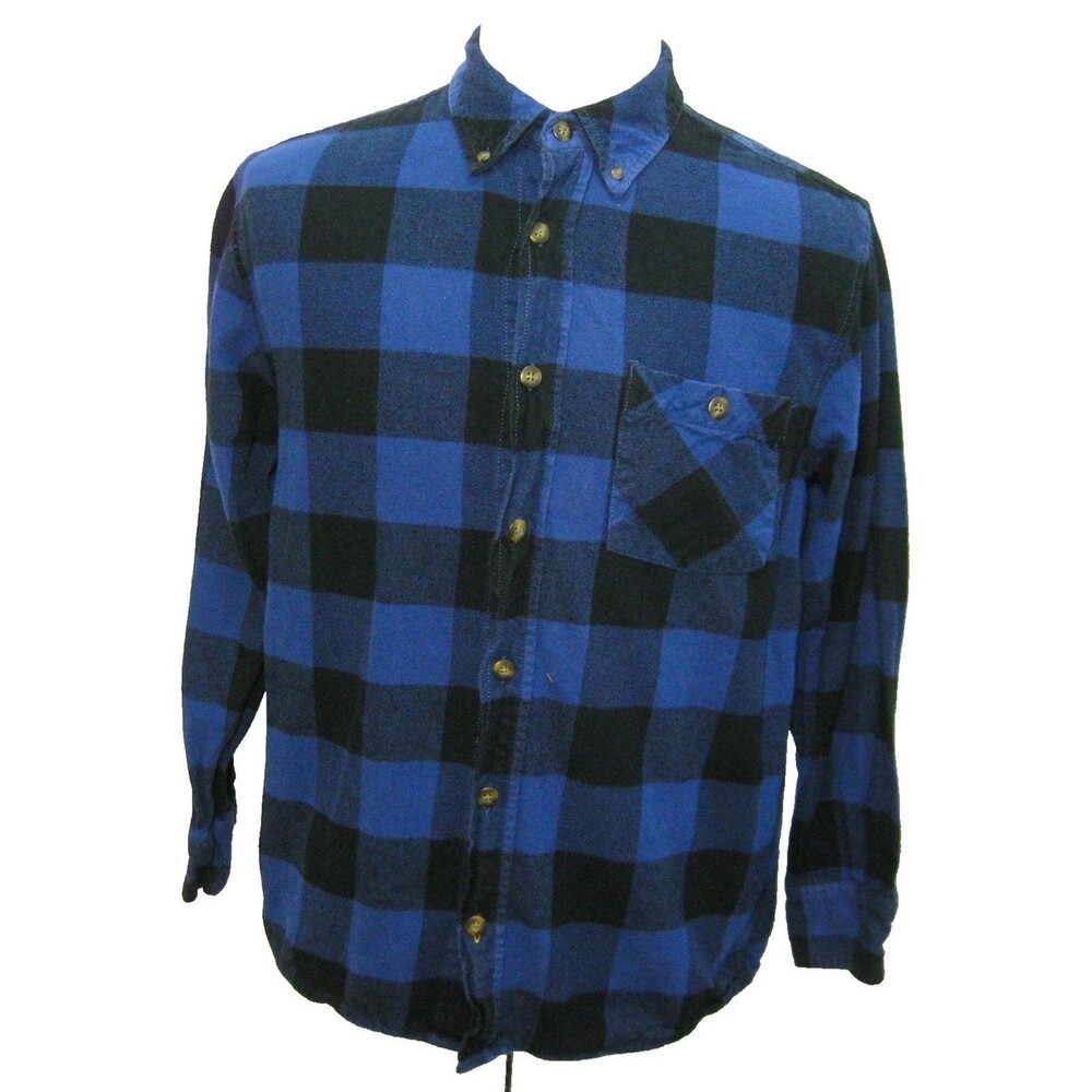 Field & Stream Flannel Shirt Mens Size Medium Blue Plaid Long Sleeve 100% Cotton